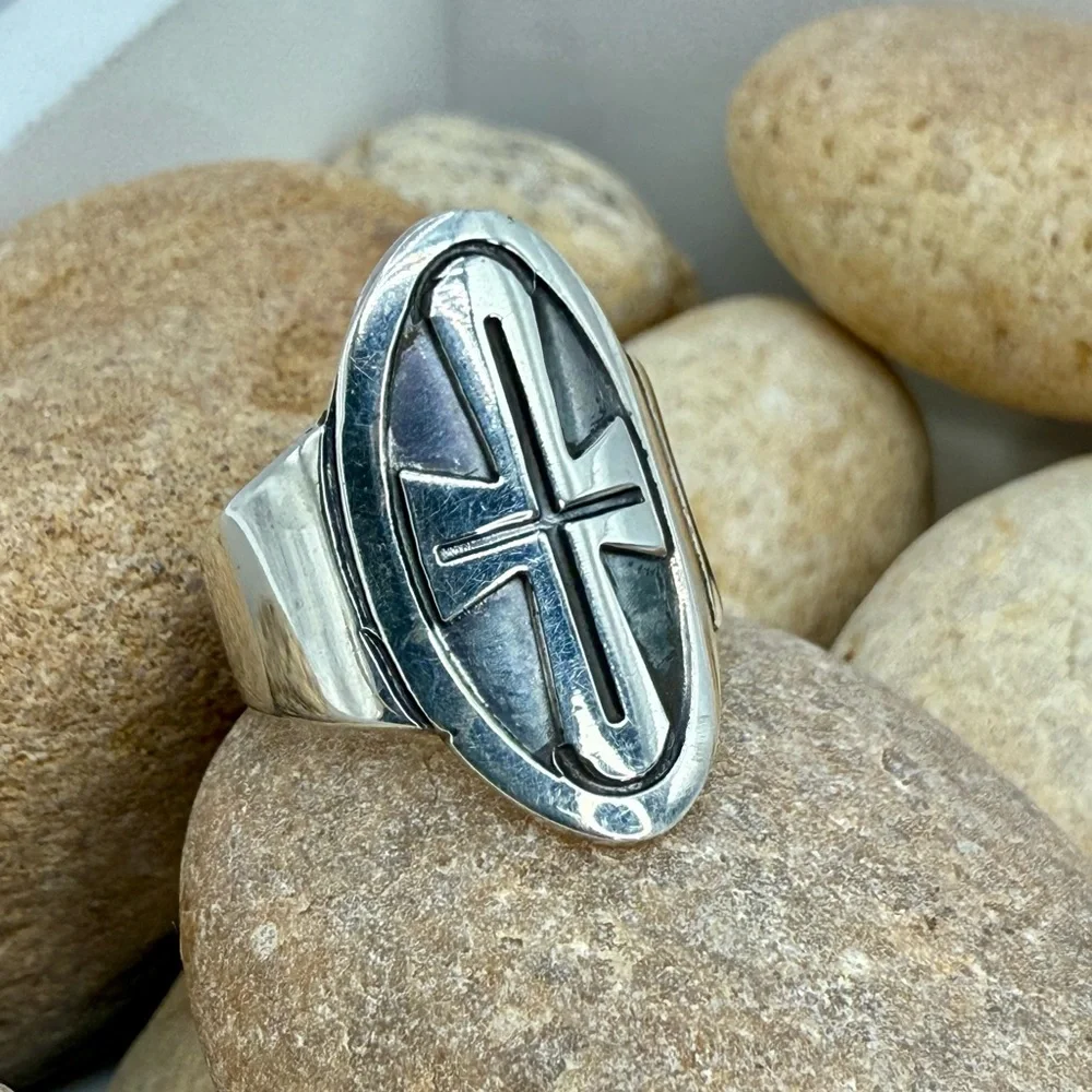 Sterling Silver Cross Ring Size 5 | Oval Shield Design | NWT | Faith Jewelry